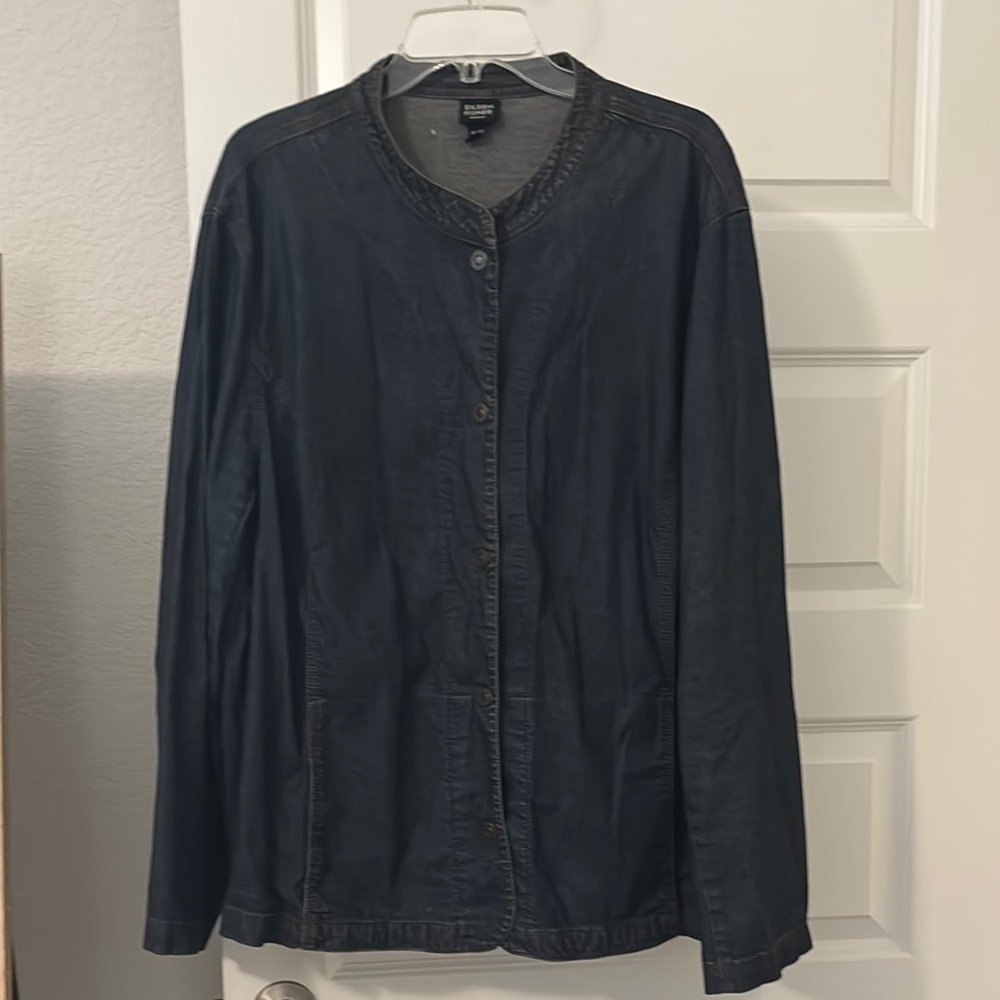 Eileen Fisher denim jean jacket dark rinse SZ 3X plus size snap button casual - Picture 1 of 13